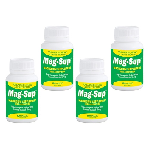 Mag-Sup Magnesium Supplement High Absorption 100 Tablets Pack of 4