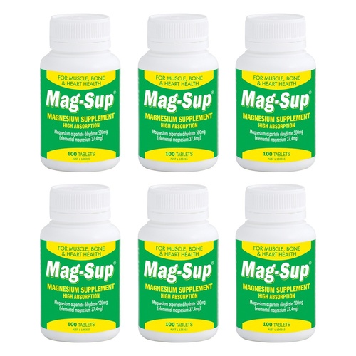 Mag-Sup Magnesium Supplement High Absorption 100 Tablets Pack of 6