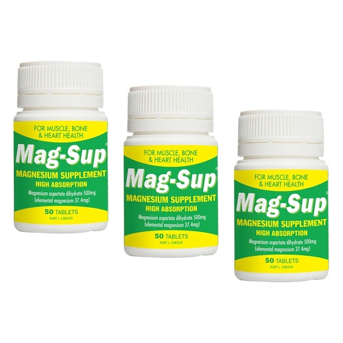 Mag-Sup Magnesium 500mg Tablets 50 Bottle Pack of 3