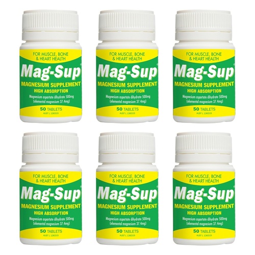 Mag-Sup Magnesium 500mg Tablets 50 Bottle Pack of 6
