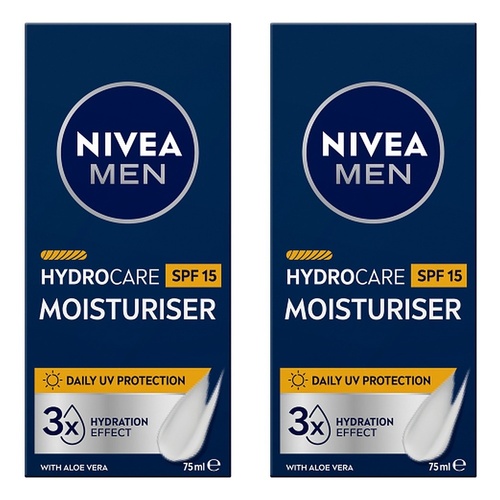 NIVEA Men Hydrocare Moisturiser SPF15 75mL Pack of 2