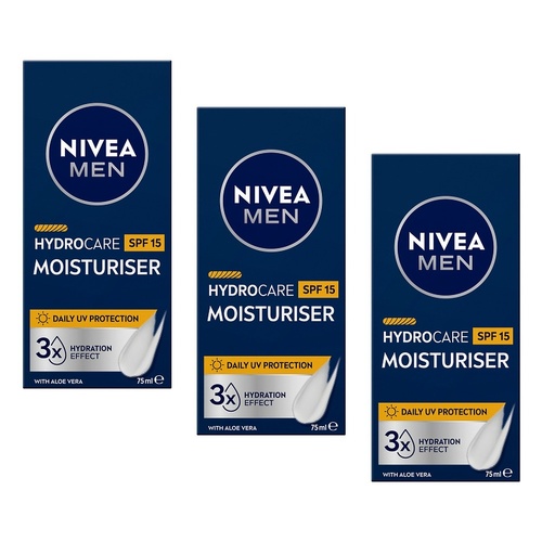NIVEA Men Hydrocare Moisturiser SPF15 75mL Pack of 3