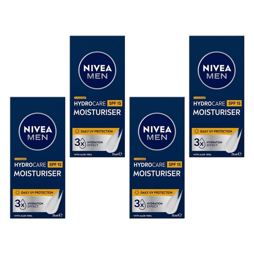 NIVEA Men Hydrocare Moisturiser SPF15 75mL Pack of 4