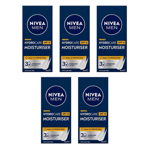 NIVEA Men Hydrocare Moisturiser SPF15 75mL Pack of 5