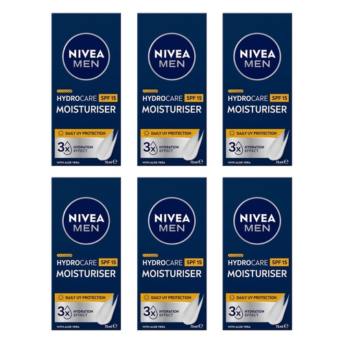 NIVEA Men Hydrocare Moisturiser SPF15 75mL Pack of 6