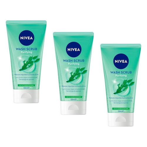 NIVEA Purifying Face Wash Scrub for Oily & Combination Skin 150mL Pack of 3