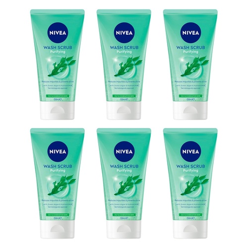 NIVEA Purifying Face Wash Scrub for Oily & Combination Skin 150mL Pack of 6
