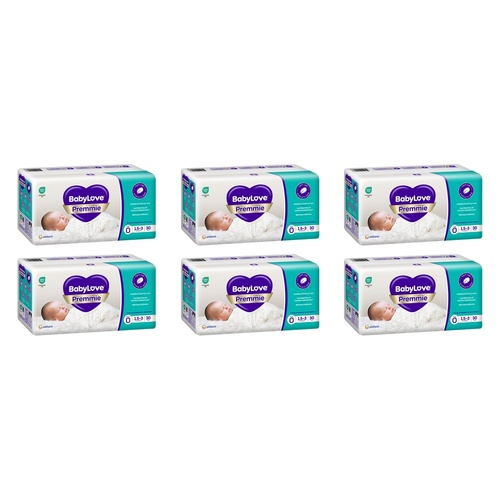 Baby Love Premmie Nappies Size 0 (1.5-3kg) 30 Pack x 4 Bundle of 6