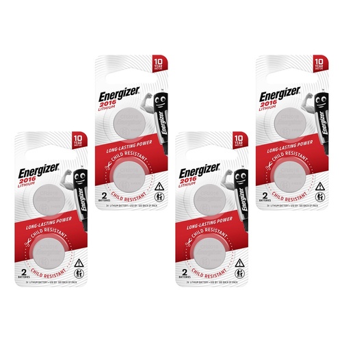 Energizer 2016 Lithium Coin Batteries 2 Pack Bundle of 4