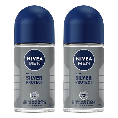 Nivea Deodorant Roll-On Silver Protect 50mL Pack of 2