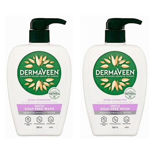 DermaVeen Extra Hydration Gentle Soap-Free Wash 500mL Pack of 2
