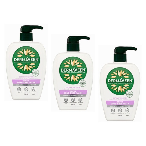 DermaVeen Extra Hydration Gentle Soap-Free Wash 500mL Pack of 3