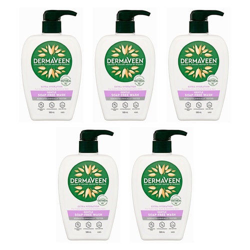 DermaVeen Extra Hydration Gentle Soap-Free Wash 500mL Pack of 5
