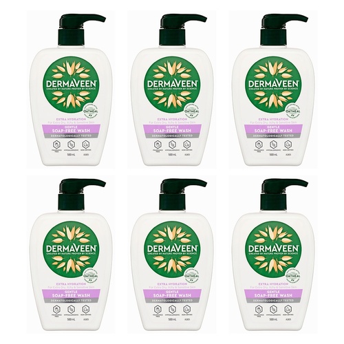 DermaVeen Extra Hydration Gentle Soap-Free Wash 500mL Pack of 6