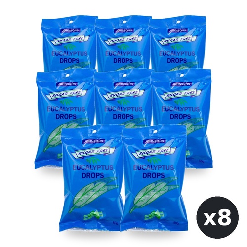 Johnsons Eucalyptus Drops Sugar Free 50g Pack of 8