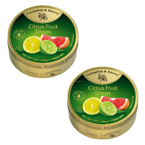 Cavendish & Harvey Citrus Fruit Drops 200g Tin Sweets Pack of 2