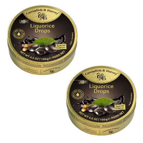 Cavendish & Harvey Liquorice Filled Drops 130g Tin Pack of 2
