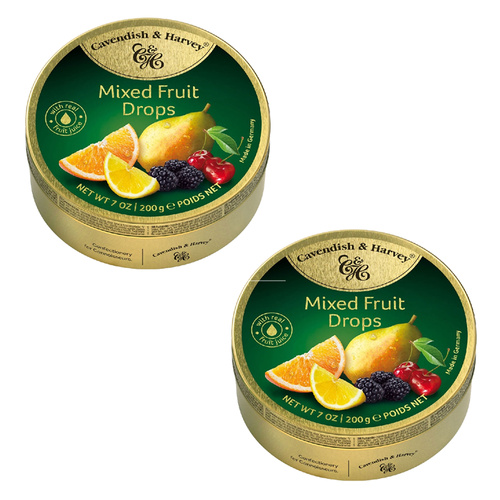 Cavendish & Harvey Mixed Fruit Drops 200g Tin Sweets Pack of 2