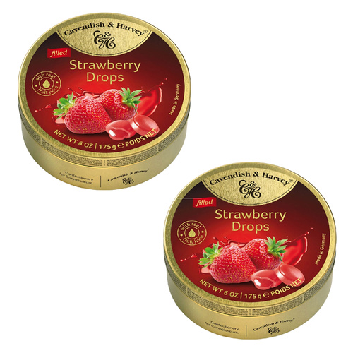 Cavendish & Harvey Strawberry Drops 175g Tin Sweets Pack of 2