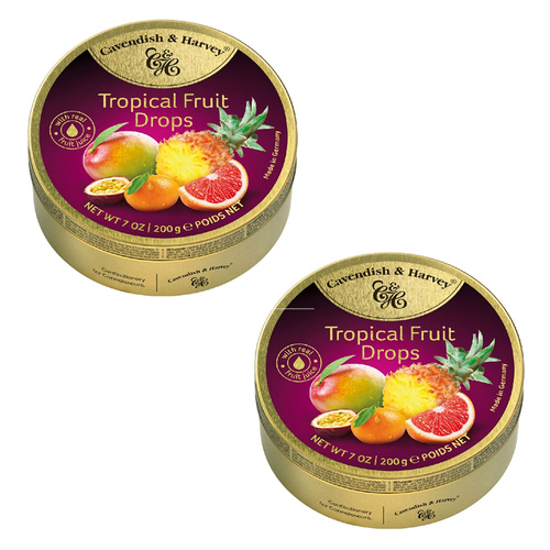 Cavendish & Harvey Tropical Fruit Drops 200g Tin Sweets Pack of 2