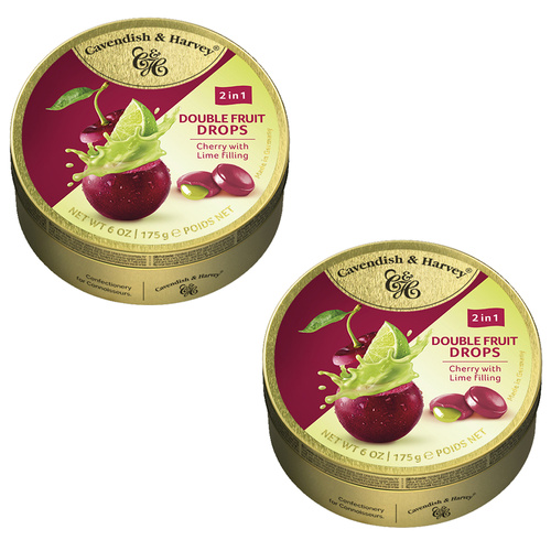 Cavendish & Harvey Double Fruit Cherry Lime Filled Drops 175g Tin x2