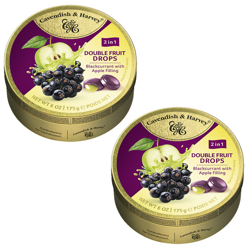 Cavendish & Harvey Double Fruit Blackcurrant Drops Filled With Apple 2 x 175g