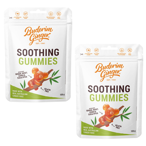 Buderim Ginger Gummies 2 Pack 130g Honey Lemon Eucalyptus Gluten Free Koala