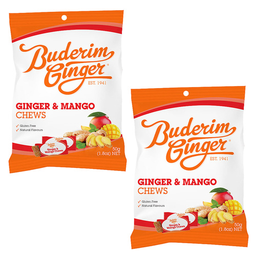 Buderim Ginger Ginger and Mango Chews 50g x 2 Pack