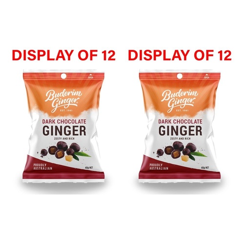 Buderim Ginger Dark Chocolate Ginger 40g Counter Display of 12 Bundle of 2