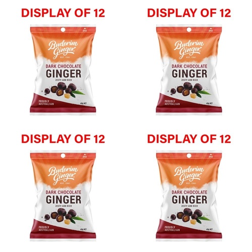 Buderim Ginger Dark Chocolate Ginger 40g Counter Display of 12 Bundle of 4