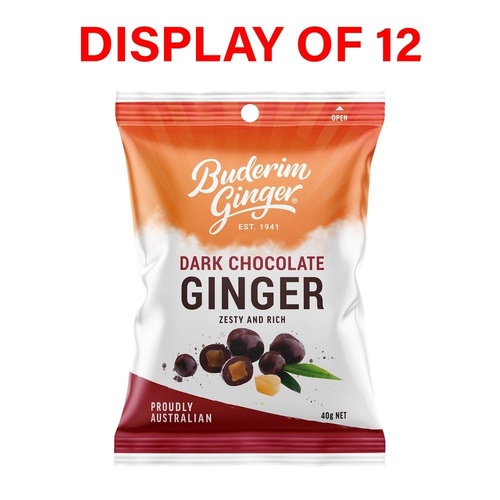Buderim Ginger Dark Chocolate Ginger 40g Counter Display of 12