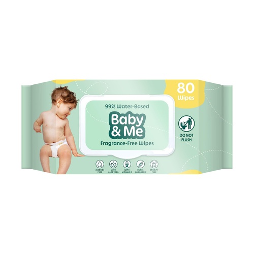 Baby & Me Fragrance-Free Baby Wipes 80 Pack