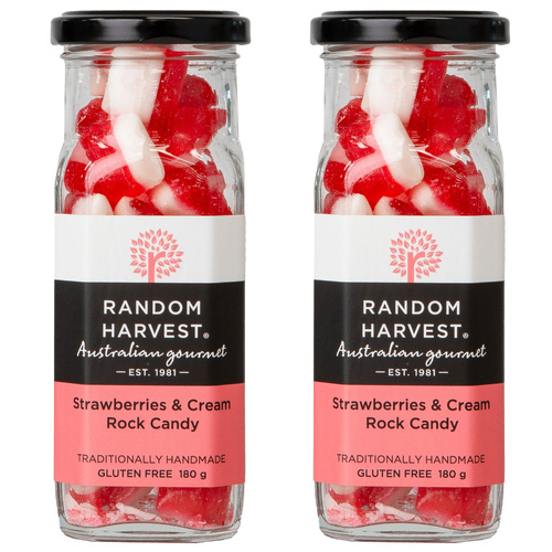 Random Harvest Strawberries and Cream Rock Candy 2 x 180g Glass Jars
