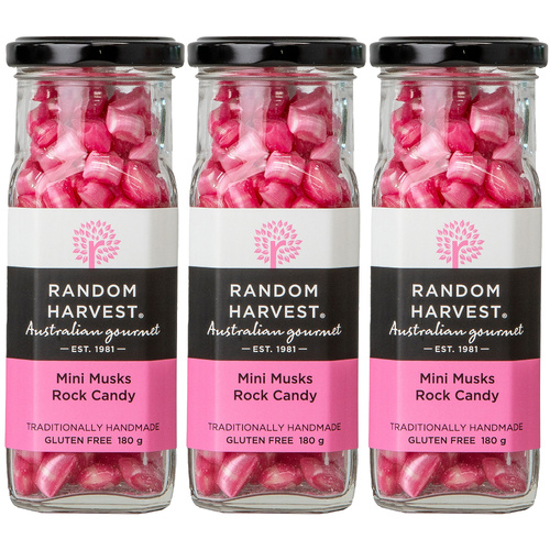 Random Harvest Mini Musk Rock Candy 3 x 180g Gift Jars Gluten Free