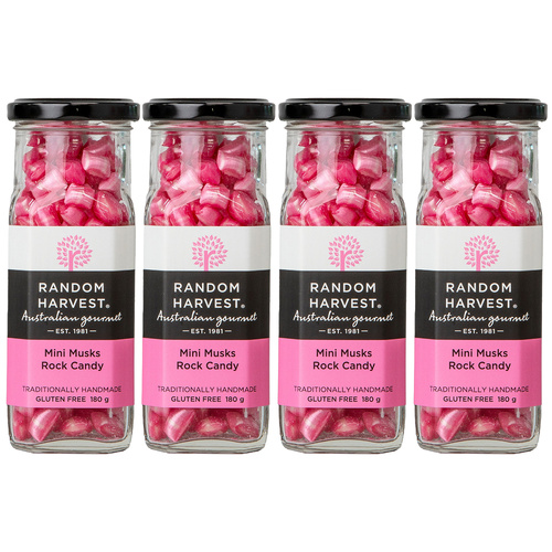 Random Harvest Mini Musk Rock Candy 4 Pack 180g Glass Jar Gluten Free Sweets