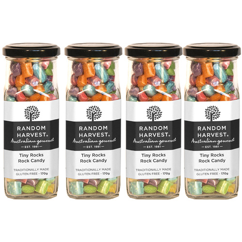 Random Harvest Tiny Rocks Rock Candy 4 Pack 170g Glass Jar Vegan Colourful Lollies