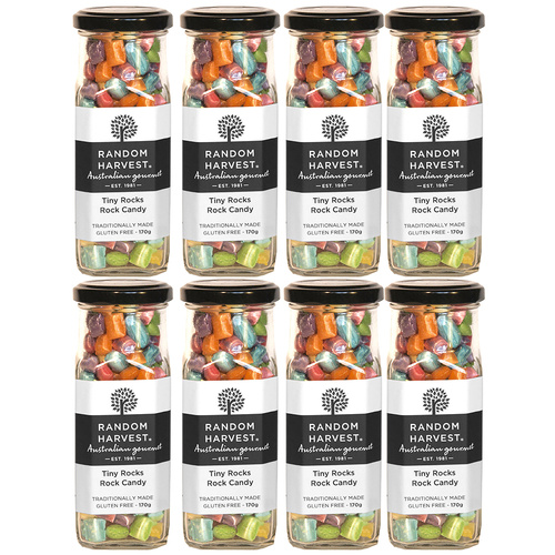 Random Harvest Tiny Rocks Rock Candy 8 x 170g Glass Jars Colourful Vegan Sweets