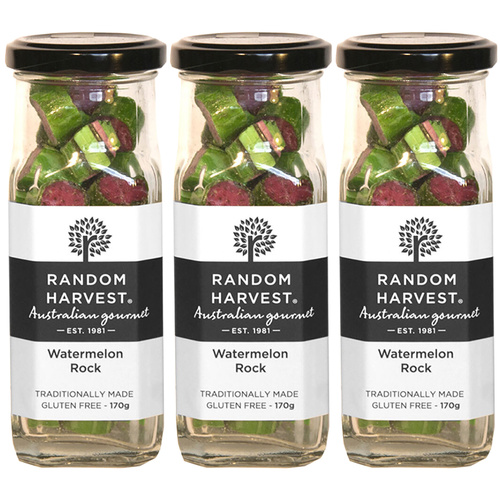 Random Harvest Watermelon Rock Candy 3 x 170g Glass Jars Gluten Free