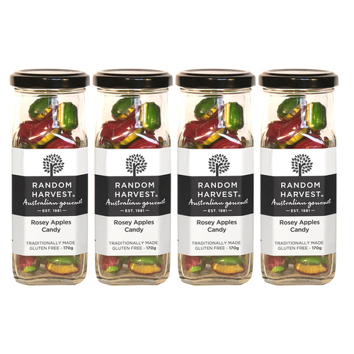 Random Harvest Rosey Apples Rock Candy 4 Pack 170g Glass Jar Vegan Sweets