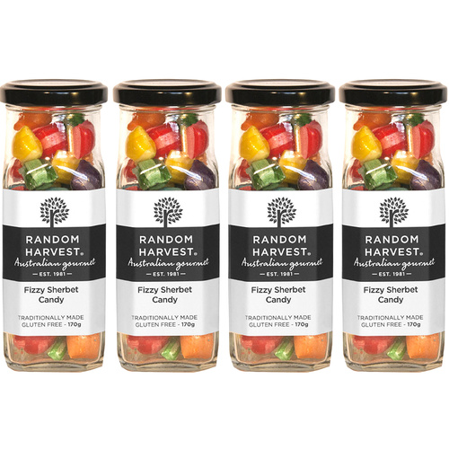 Random Harvest Fizzy Sherbet Candy 4 Pack 170g Glass Jar Vegan Australian Sweets