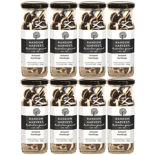 Random Harvest Aniseed Humbugs Rock Candy 8 x 170g Jars Gluten Free Vegan Sweets
