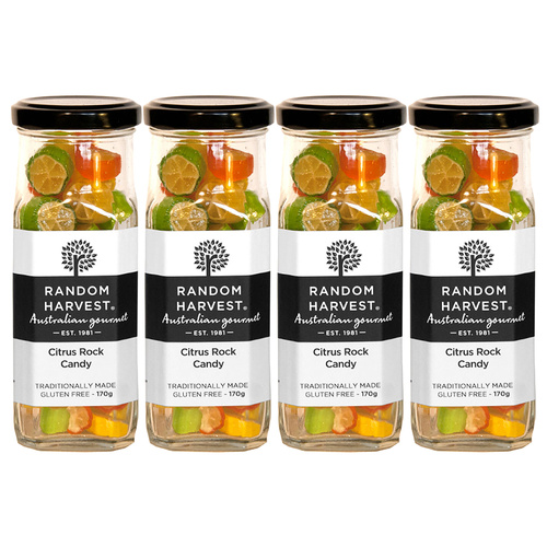Random Harvest Citrus Rock Candy 4 Pack 170g Glass Jar Vegan Gluten Free Sweets