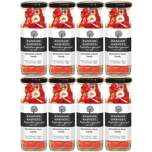 Random Harvest Strawberry Rock Candy 8 x 170g Jars Gluten Free Vegan Sweets Australia