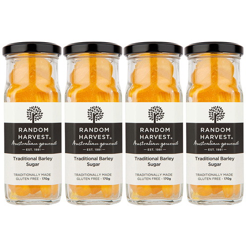 Random Harvest Barley Sugar Candy 4 Pack 170g Glass Jar Vegan Australian Sweets