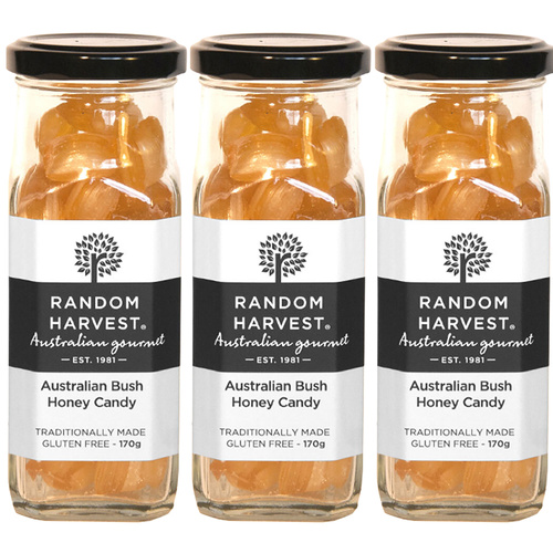 Random Harvest Australian Bush Honey Candy 3 Pack 170g Glass Jar Lollies