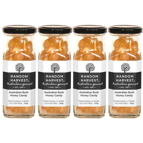 Random Harvest Bush Honey Candy 4 Pack 170g Glass Jar Vegan Australian Sweets