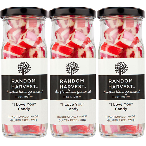 Random Harvest I Love You Candy 3 Pack 170g Glass Jar Vegan Australian Lollies
