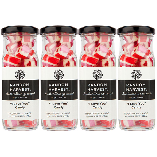 Random Harvest I Love You Rock Candy 4 x 170g Glass Jars Vegan Gluten Free Sweets