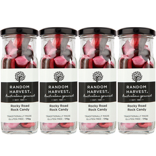 Random Harvest Rocky Road Rock Candy 4 x 170g Glass Jars Vegan Gluten Free Sweets