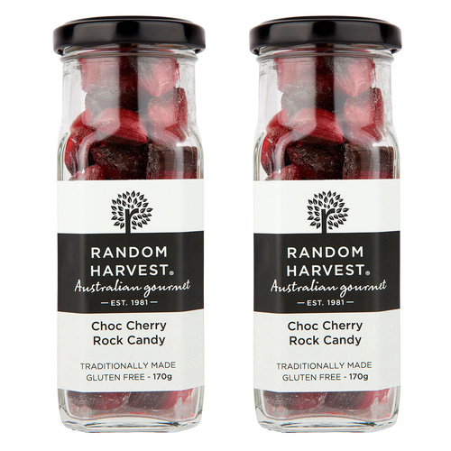 Random Harvest Choc Cherry Rock Candy 2 x 170g Jars Vegan Gluten Free